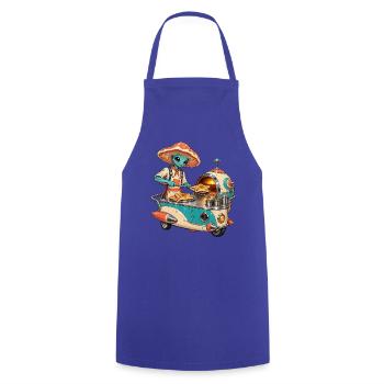 Außerirdischer Pizzabäcker im Retro-Foodtruck - Kochschürze - Royalblau - Vorne - AI Model Male 185 dark (185cm)