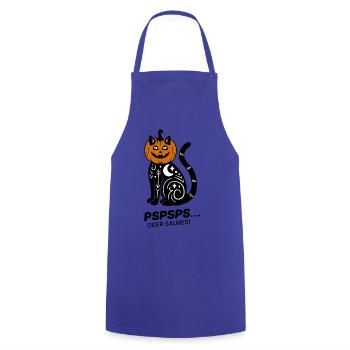 Pspsps oder Saures – Schwarze Katze Halloween - Kochschürze - Royalblau - Vorne - AI Model Male 185 dark (185cm)