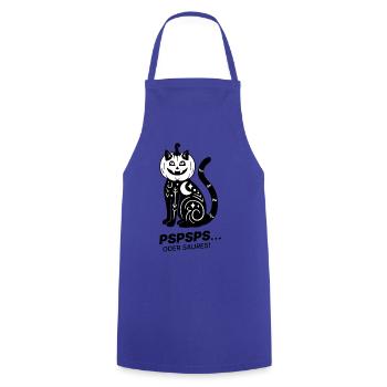 Pspsps oder Saures – Schwarze Katze Halloween - Kochschürze - Royalblau - Vorne - AI Model Male 185 dark (185cm)