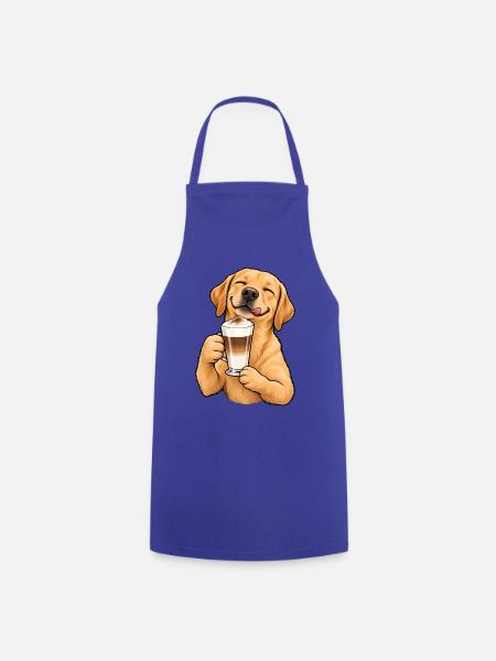 Labrador mit Latte Macchiato – Kaffeepause - Kochschürze - Royalblau