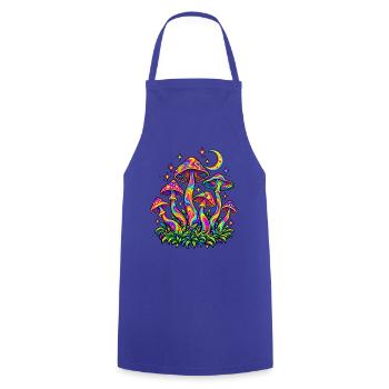 Bunte Pilze mit Mond und Sternen – Retro Design - Kochschürze - Royalblau - Vorne - AI Model Male 185 dark (185cm)
