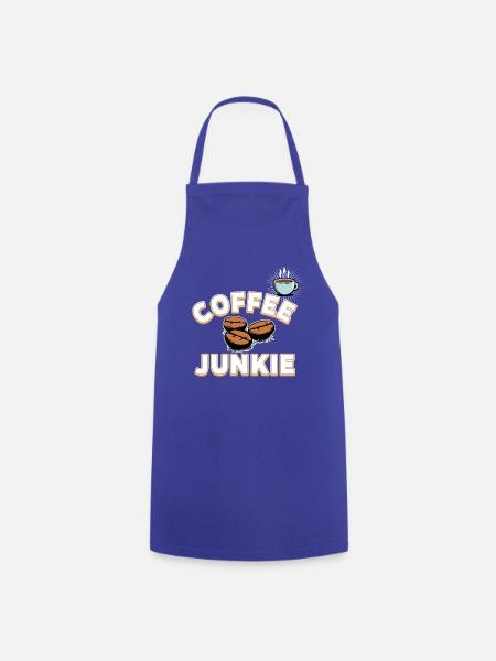 Coffee Junkie - Kaffeebohnen und Tasse - Kochschürze - Royalblau
