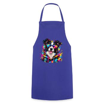Border Collie mit Kopfhörern – Neon Graffiti - Kochschürze - Royalblau - Vorne - AI Model Male 185 dark (185cm)