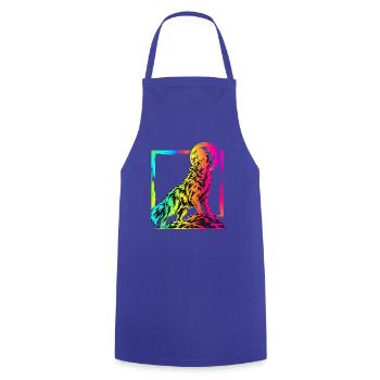 Heulender Wolf – Buntes Neon Graffiti Motiv - Kochschürze - Royalblau - Vorne - AI Model Male 185 dark (185cm)
