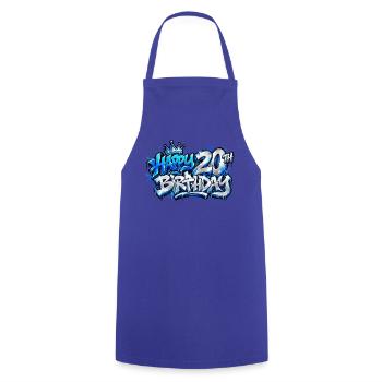 Herzlichen Glückwunsch zum 20. Geburtstag Blue Graffiti: Level Up Boom! - Kochschürze - Royalblau - Vorne - AI Model Male 185 dark (185cm)