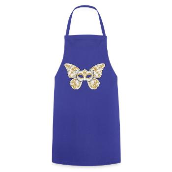 Verzierte goldene Maskenmaske - Kochschürze - Royalblau - Vorne - AI Model Male 185 dark (185cm)