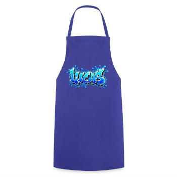 LUCAS explodiert in Neonblau! Epischer Graffiti-Name - Kochschürze - Royalblau - Vorne - AI Model Male 185 dark (185cm)