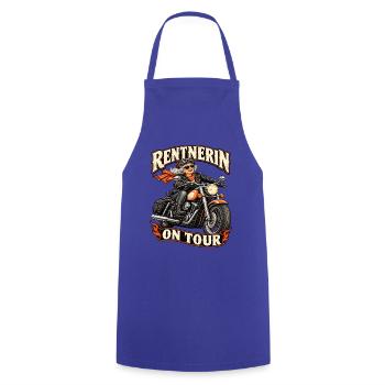 Rentnerin on Tour – Lustiges Motorrad Bikerin  - Kochschürze - Royalblau - Vorne - AI Model Male 185 dark (185cm)