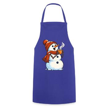 Winterwärme Schneemann mit Kaffee Tee - Kochschürze - Royalblau - Vorne - AI Model Male 185 dark (185cm)