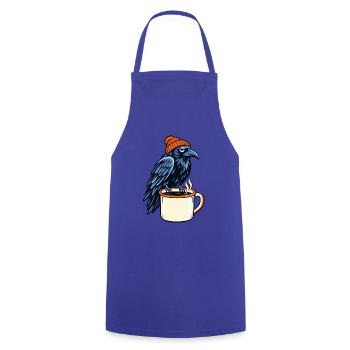 Rabe mit Mütze über Kaffeebecher - Kochschürze - Royalblau - Vorne - AI Model Male 185 dark (185cm)