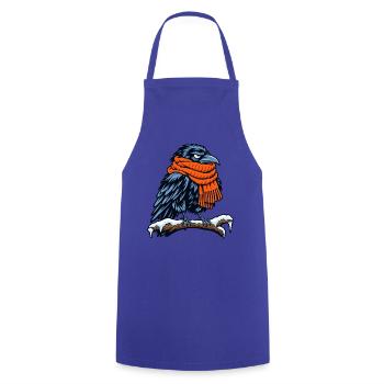 Krähe mit orangefarbenem Schal - Kochschürze - Royalblau - Vorne - AI Model Male 185 dark (185cm)