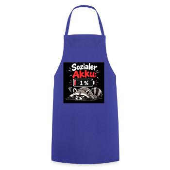 Sozialer Akku 1% Raccoon - Kochschürze - Royalblau - Vorne - AI Model Male 185 dark (185cm)