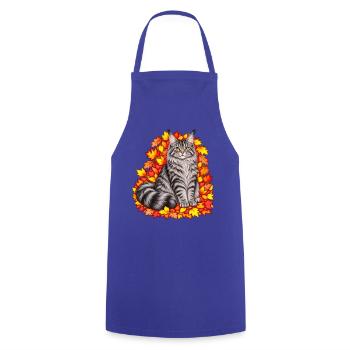 Herbstkatze auf Blätterkranz - Kochschürze - Royalblau - Vorne - AI Model Male 185 dark (185cm)