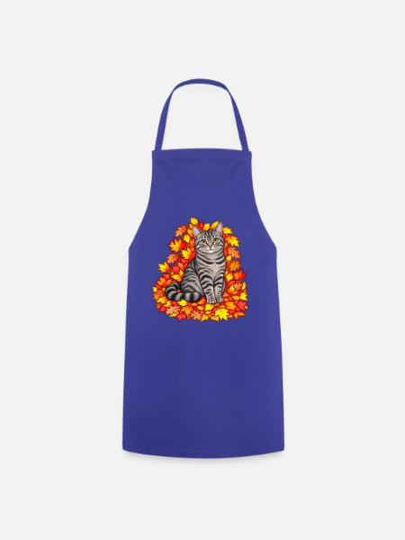 Herbstkatze in bunten Blättern - Kochschürze - Royalblau