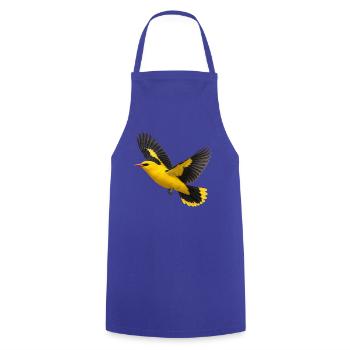 Pirol im Flug – gelber Vogel mit dunklen Flügeln - Kochschürze - Royalblau - Vorne - AI Model Male 185 dark (185cm)