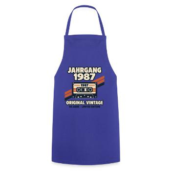 Jahrgang 1987 Original Vintage 40 Jahre Kassette - Kochschürze - Royalblau - Vorne - AI Model Male 185 dark (185cm)