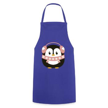 Süßer Pinguin mit Schal und Ohrwärmern in Hellrosa - Kochschürze - Royalblau - Vorne - AI Model Male 185 dark (185cm)