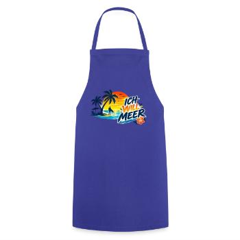 Tropischer_Sonnenuntergang_mit_ICH_WILL_MEER - Kochschürze - Royalblau - Vorne - AI Model Male 185 dark (185cm)