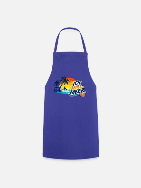 Tropischer_Sonnenuntergang_mit_ICH_WILL_MEER - Kochschürze - Royalblau
