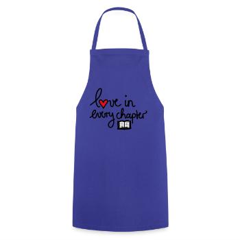 Love in Every Chapter – Design für Bücherliebe - Kochschürze - Royalblau - Vorne - AI Model Male 185 dark (185cm)