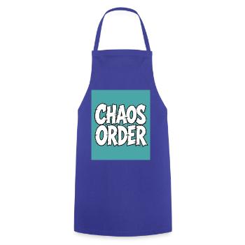 Chaos Order: Comic-Typografie - Kochschürze - Royalblau - Vorne - AI Model Male 185 dark (185cm)