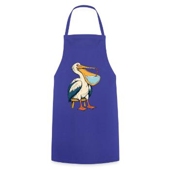 Pelikan mit Drink – Vintage Cartoon - Kochschürze - Royalblau - Vorne - AI Model Male 185 dark (185cm)