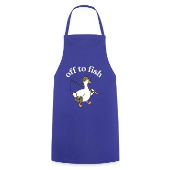 Auf ins Angeln: Ente mit Köderbox - Kochschürze - Royalblau - Vorne - AI Model Male 185 dark (185cm)