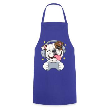 Gaming Englische Bulldogge Headset und Controller - Kochschürze - Royalblau - Vorne - AI Model Male 185 dark (185cm)