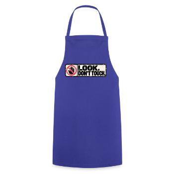 Look, Don't Touch – Retro Warning Design - Kochschürze - Royalblau - Vorne - AI Model Male 185 dark (185cm)