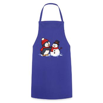 Pinguin baut einen Pinguin-Schneemann - Kochschürze - Royalblau - Vorne - AI Model Male 185 dark (185cm)