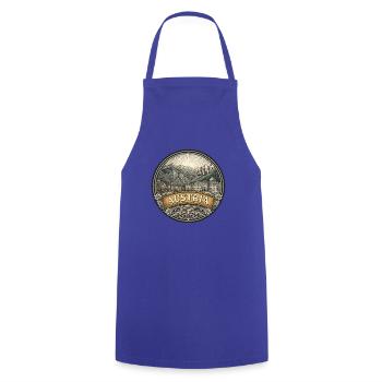 Österreich-Reiseabzeichen Hallstatt Alpensouvenir - Kochschürze - Royalblau - Vorne - AI Model Male 185 dark (185cm)