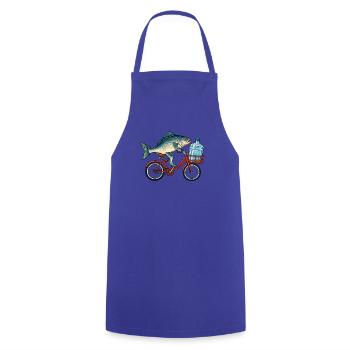 Fisch auf Fahrrad mit Wasserflasche - Kochschürze - Royalblau - Vorne - AI Model Male 185 dark (185cm)