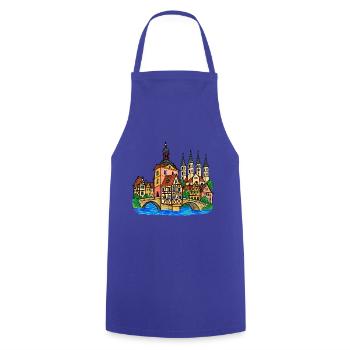 Bamberg Skyline im bunten Wachsmalstil - Kochschürze - Royalblau - Vorne - AI Model Male 185 dark (185cm)