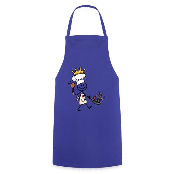 Lustiger kleiner Koch mit Krone und Pfanne - Kochschürze - Royalblau - Vorne - AI Model Male 185 dark (185cm)