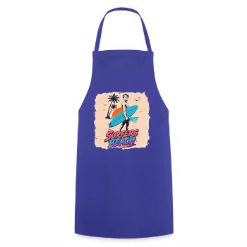Surfers Beach  Retro 80s Surf & Neon Vintage Desin - Kochschürze - Royalblau - Vorne - AI Model Male 185 dark (185cm)