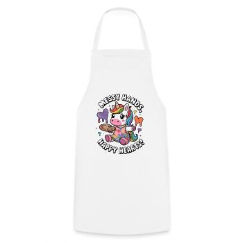 Messy Hands, Happy Hearts! - Cooking Apron - white - Front - AI Model Male 185 dark (185cm)