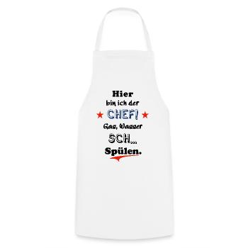 hier bin ich der chef - Kochschürze - Weiß - Vorne - AI Model Male 185 dark (185cm)