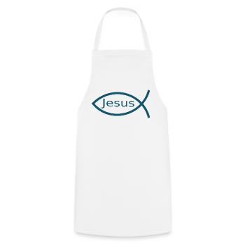Blauer Jesusfisch Ichthys Jesus Fisch Geschenk  - Kochschürze - Weiß - Vorne - AI Model Male 185 dark (185cm)