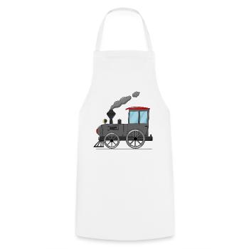 Kinderzug Eisenbahn grau - Kochschürze - Weiß - Vorne - AI Model Male 185 dark (185cm)