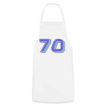 70. 70 YEARS. 70th ANNIVERSARY. 70 YEARS ANNIVERSARY. - Cooking Apron - white - Front - AI Model Male 185 dark (185cm)