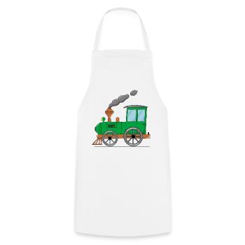 Kinderzug Eisenbahn grün - Kochschürze - Weiß - Vorne - AI Model Male 185 dark (185cm)