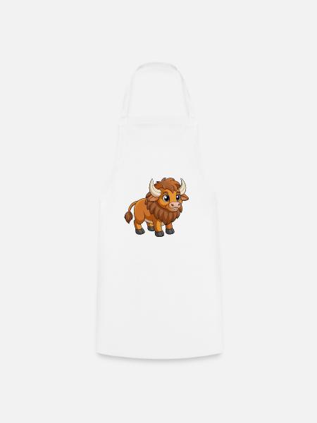Bison Mignon Mascotte Personnage De Dessin Animé Kawaii - Tablier de cuisine - blanc