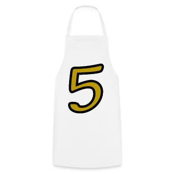 5. 5 JAHRE. 5-JÄHRIGES JUBILÄUM. 5-JÄHRIGES JUBILÄUM. 5. - Kochschürze - Weiß - Vorne - AI Model Male 185 dark (185cm)