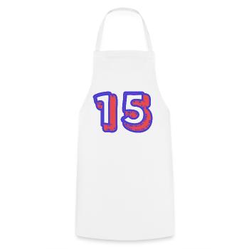 15. 15 YEARS. 15th ANNIVERSARY. 15 YEAR ANNIVERSARY. - Cooking Apron - white - Front - AI Model Male 185 dark (185cm)