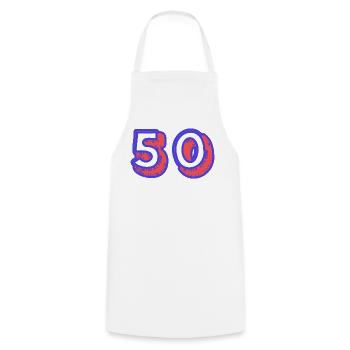 50. 50 YEARS. 50th ANNIVERSARY. 50TH ANNIVERSARY. - Cooking Apron - white - Front - AI Model Male 185 dark (185cm)