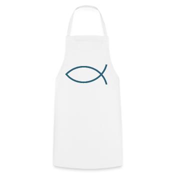 Blauer Jesusfisch Ichthys Jesus Fisch  - Kochschürze - Weiß - Vorne - AI Model Male 185 dark (185cm)