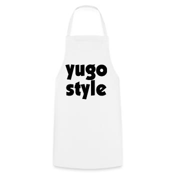 Yugo style - united style of Balkan - Cooking Apron - white - Front - AI Model Male 185 dark (185cm)