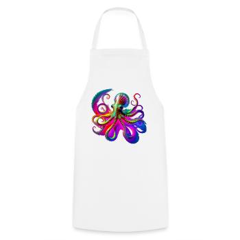 Psychedelic Neon Octopus - Cooking Apron - white - Front - AI Model Male 185 dark (185cm)