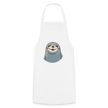 Siegelkarikatur Kawaii Aquarellillustration - Kochschürze - Weiß - Vorne - AI Model Male 185 dark (185cm)
