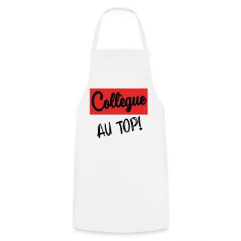 COLLEAGUE. START. RETIREMENT. EMPLOYMENT. HUMOR - Cooking Apron - white - Front - AI Model Male 185 dark (185cm)